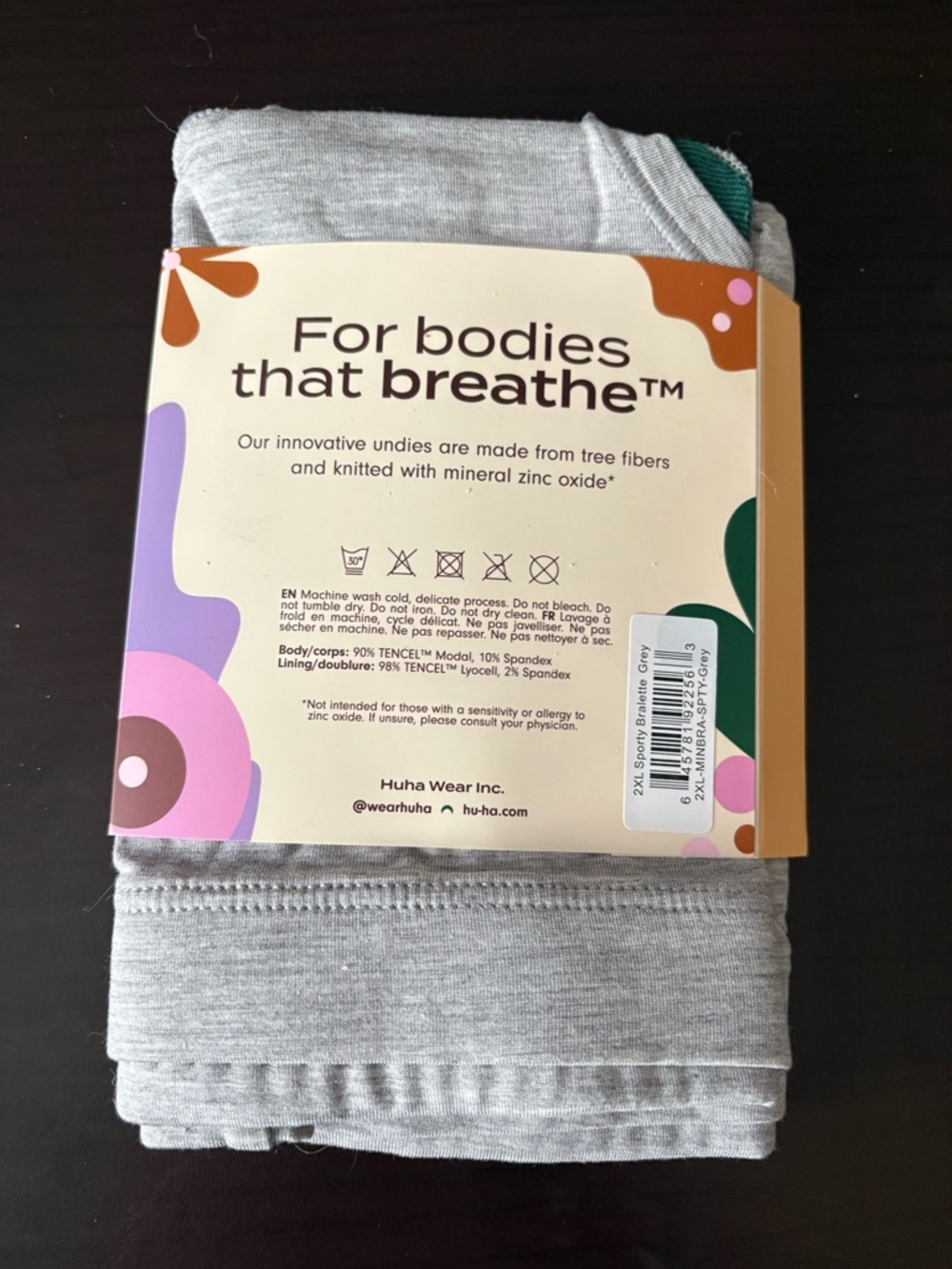 Huha Mineral Bras Sporty Bralette— Black 3X - Picture 2 of 5